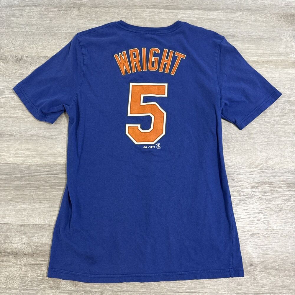 David Wright Shirt New York Mets Majestic MLB Youth XL 18 Blue Baseball Tee